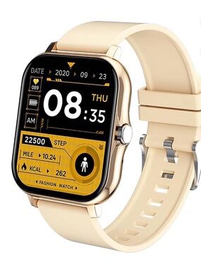 Cream Smartwatch with Silicone Band - Elegant Fitness Watch